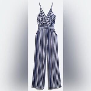 Kaileigh Midnight Blue and White Knit Jumpsuit